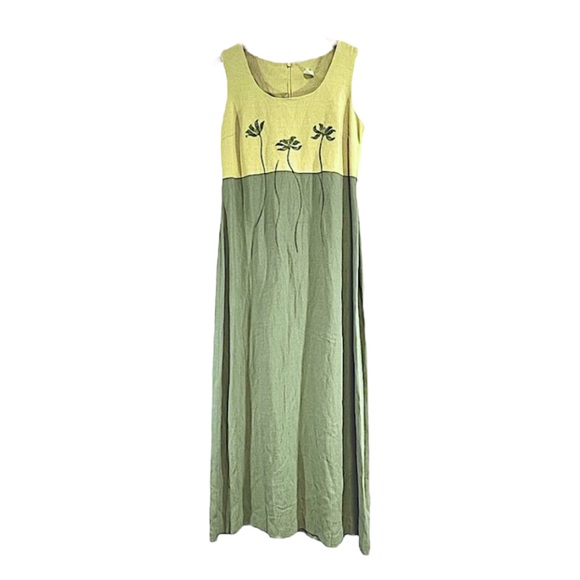 Vintage Light Green & Citron Palm Tree Embroidered Sleeveless Maxi Dress SZ 6 - Picture 10 of 10